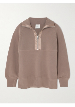 Varley - Lismore Satin-trimmed Ribbed Cotton-blend Sweater - Brown - xx small,x small,small,medium,large,x large