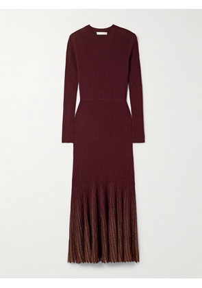 Ulla Johnson - Mila Metallic Ribbed-knit Midi Dress - Burgundy - x small,small,medium,large,x large