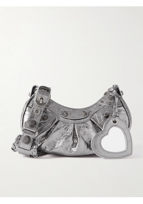 Balenciaga - Le Cagole Xs Studded Metallic Crinkled-leather Shoulder Bag - Silver - One size