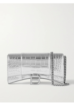 Balenciaga - Hourglass Metallic Croc-effect Leather Shoulder Bag - Silver - One size