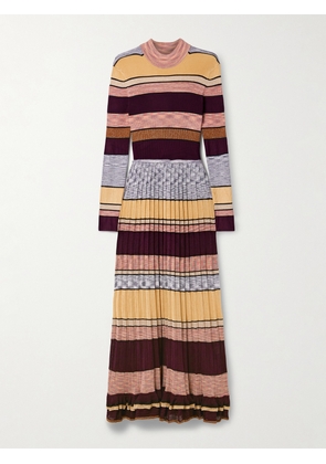 Ulla Johnson - Evangeline Striped Pleated Metallic Knit Turtleneck Maxi Dress - Multi - x small,small,medium,large,x large