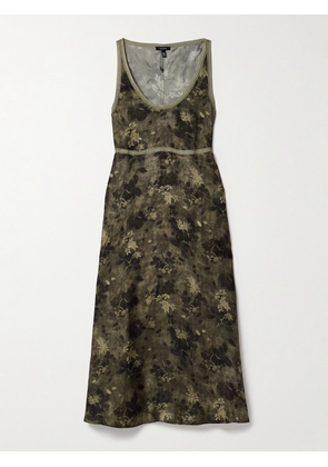 R13 - Grosgrain-trimmed Printed Silk Midi Dress - Green - x small,small,medium,large