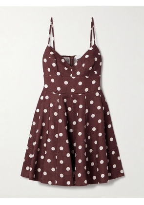 Zimmermann - Acacia Polka-dot Linen Mini Dress - Brown - 00,1,2,3,4