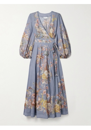 Zimmermann - Tallow Floral-print Cotton-voile Midi Wrap Dress - Blue - 00,0,1,2,3,4