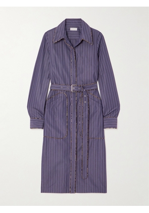Dries Van Noten - Belted Striped Cotton-poplin Midi Shirt Dress - Purple - FR 34,FR 36,FR 38,FR 40,FR 42,FR 44