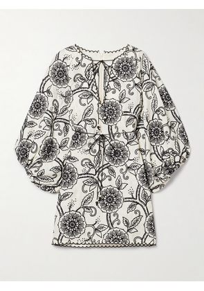 Zimmermann - Tallow Belted Embroidered Linen Mini Dress - Ivory - 00,1,2,3,4