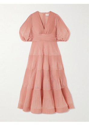 Zimmermann - Tiered Plissé-taffeta Midi Dress - Pink - 00,1,2,3,4