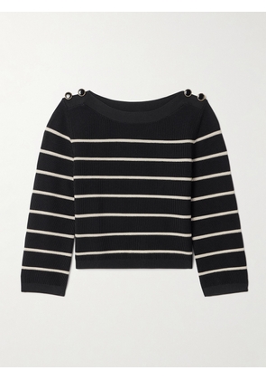 Zimmermann - Crush Cropped Button-embellished Striped Knitted Sweater - Black - 00,0,1,2,3,4