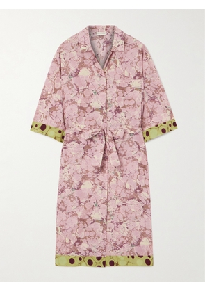 Dries Van Noten - Belted Printed Cotton-poplin Mini Shirt Dress - Pink - x small,small,medium,large