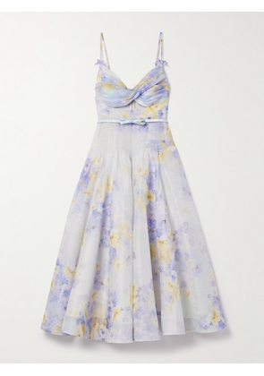Zimmermann - Crush Belted Twist-front Embellished Floral-print Linen And Silk-blend Organza Midi Dress - Purple - 00,1,2,3,4