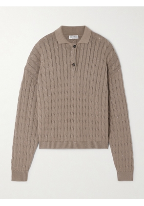 Brunello Cucinelli - Sequined Cable-knit Cotton-blend Sweater - Neutrals - xx small,x small,small,medium,large,x large,xx large