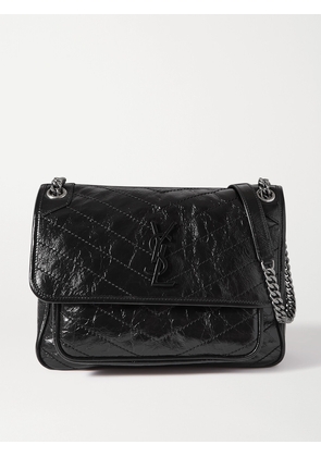 SAINT LAURENT - Niki Medium Crinkled Glossed-leather Shoulder Bag - Black - One size