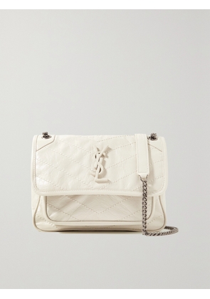 SAINT LAURENT - Niki Baby Quilted Crinkled Glossed-leather Shoulder Bag - Off-white - One size