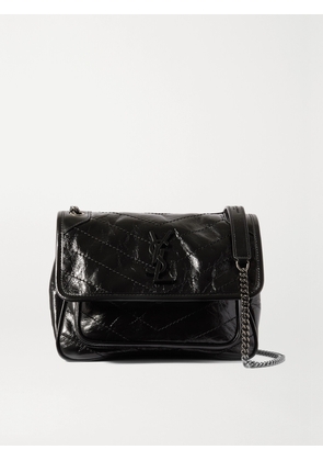 SAINT LAURENT - Niki Baby Quilted Crinkled Glossed-leather Shoulder Bag - Black - One size