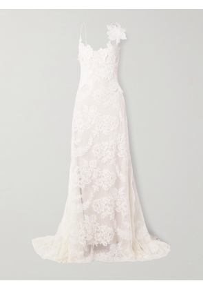 Danielle Frankel - Edie Appliquéd Silk Chiffon-trimmed Cotton-blend Corded Lace Gown - Off-white - US2,US4,US6