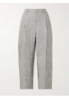 Brunello Cucinelli - Cropped Pleated Hemp And Linen-blend Straight-leg Pants - Gray - IT36,IT38,IT40,IT42,IT44,IT46,IT48,IT50