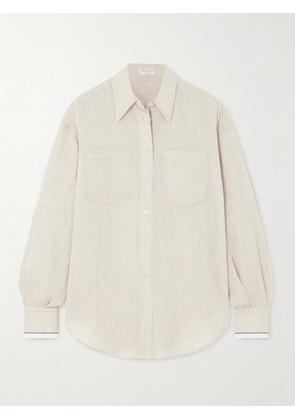 Brunello Cucinelli - Bead-embellished Linen Shirt - Neutrals - xx small,x small,small,medium,large,x large