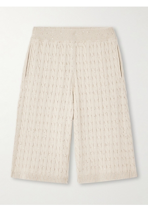 Brunello Cucinelli - Sequin-embellished Cable-knit Cotton-blend Shorts - Neutrals - xx small,x small,small,medium,large,x large