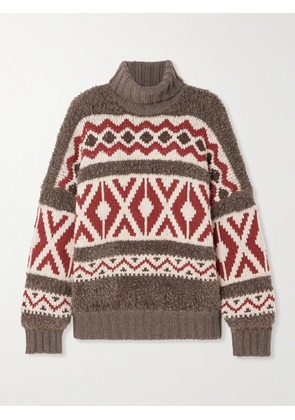 Brunello Cucinelli - Paneled Jacquard-knit Wool And Cashmere-blend And Mohair-blend Turtleneck Sweater - Brown - xx small,x small,small,medium,large,x large,xx large