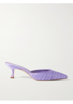 Manolo Blahnik - Carolyne 50 Pleated Leather-trimmed Satin Mules - Purple - IT36,IT36.5,IT37,IT37.5,IT38,IT38.5,IT39,IT39.5,IT40,IT40.5,IT41,IT42