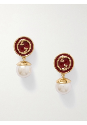 Gucci - Blondie Gold-tone, Faux Pearl And Enamel Earrings - Red - One size