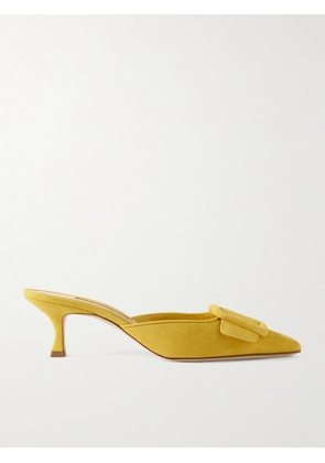 Manolo Blahnik - Maysale 50 Buckled Suede Mules - Yellow - IT36,IT36.5,IT37,IT37.5,IT38,IT38.5,IT39,IT39.5,IT40,IT40.5,IT41,IT41.5,IT42,IT43