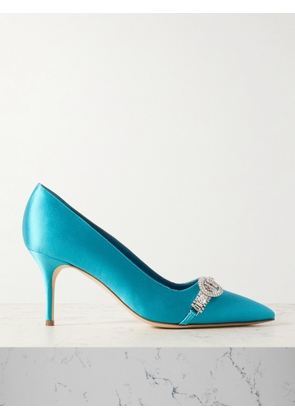 Manolo Blahnik - Asapump 70 Crystal-embellished Satin Point-toe Pumps - Blue - IT36,IT37,IT37.5,IT38,IT38.5,IT39,IT39.5,IT40,IT40.5,IT41,IT41.5,IT42,IT43