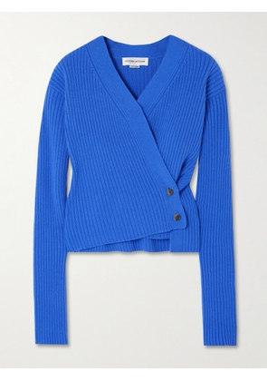 Victoria Beckham - Wrap-effect Ribbed Wool And Cashmere-blend Cardigan - Blue - x small,small,medium,large,x large