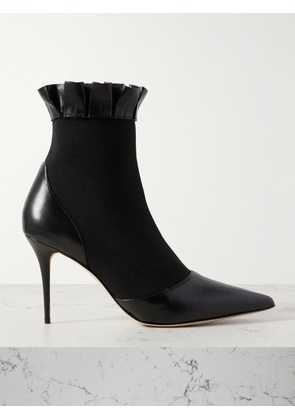 Manolo Blahnik - Nafar 90 Stretch-knit And Ruffled Leather Point-toe Ankle Boots - Black - IT36,IT36.5,IT37,IT37.5,IT38,IT38.5,IT39,IT39.5,IT40,IT40.5,IT41,IT41.5,IT42