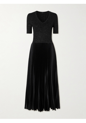 Joseph - Domat Metallic Merino Wool-blend And Pleated Satin Dress - Black - x small,small,medium,large,x large