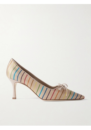 Manolo Blahnik - Zaman 70 Striped Satin-twill Pumps - Multi - IT36,IT36.5,IT37,IT37.5,IT38,IT38.5,IT39,IT39.5,IT40,IT40.5,IT41,IT41.5,IT42,IT43