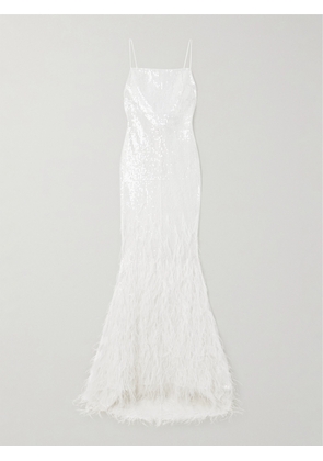 Retrofête - Odessa Feather-trimmed Sequined Lace Gown - White - xx small,x small,small,medium,large,x large