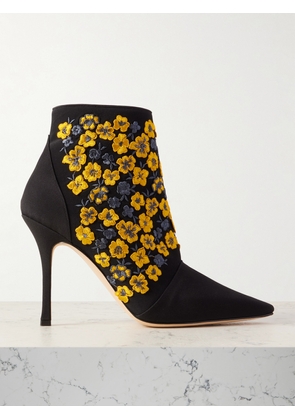 Manolo Blahnik - Botiye 105 Embroidered Silk Crepe De Chine Ankle Boots - Yellow - IT36,IT37,IT37.5,IT38,IT38.5,IT39,IT39.5,IT40,IT40.5,IT41,IT41.5