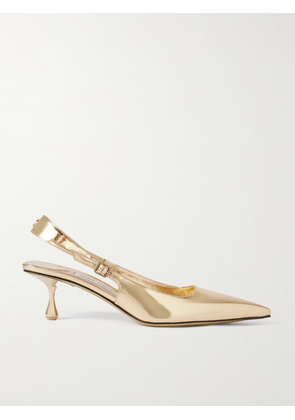 Jimmy Choo - Amel 50 Logo-embellished Metallic Leather Slingback Pumps - Gold - IT36,IT36.5,IT37,IT37.5,IT38,IT38.5,IT39,IT39.5,IT40,IT40.5,IT41,IT41.5,IT42