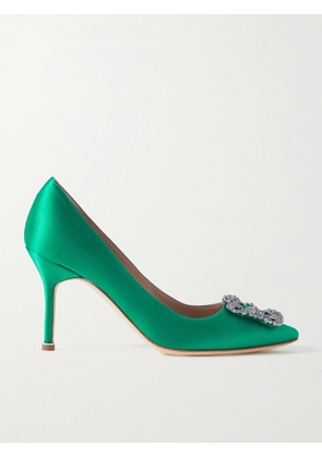 Manolo Blahnik - Hangisi 90 Crystal-embellished Satin Pumps - Green - IT34,IT35,IT35.5,IT36,IT36.5,IT37,IT37.5,IT38,IT38.5,IT39,IT39.5,IT40,IT40.5,IT41,IT41.5,IT42,IT43