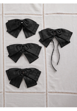 Gohar World - Set Of Four Striped Cotton-blend Napkin Bows - Black - One size