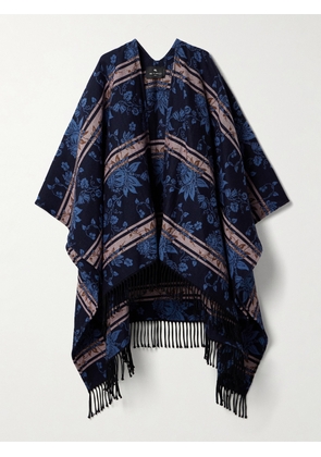 Etro - Fringed Wool And Cotton-blend Jacquard Wrap - Blue - One size