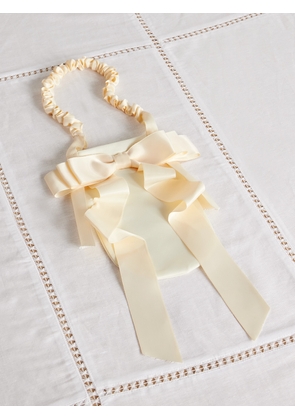 Gohar World - Demi Bow-embellished Satin Baguette Pouch - Ecru - One size