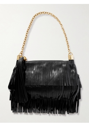 Chloé - Foulard Fringed Textured-leather Shoulder Bag - Black - One size