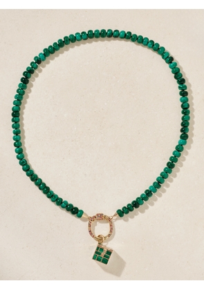 Marla Aaron - Allstone Trundle Lock Ring + Inlay Charmed Box + Rondelle Strand 18-karat Gold, Malachite And Sapphire Necklace - One size