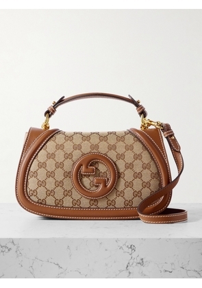 Gucci - Blondie Leather-trimmed Canvas-jacquard Shoulder Bag - Neutrals - One size