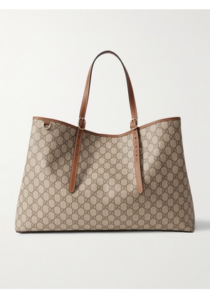 Gucci - Gg Emblem Leather-trimmed Printed Coated-canvas Tote - Neutrals - One size