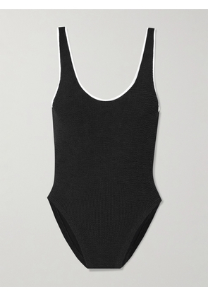 Hunza G - Faye Seersucker Swimsuit - Black - Beachwear One Size