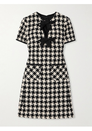 Valentino Garavani - Bow-embellished Crepe-trimmed Checked Tweed Mini Dress - Black - IT36,IT38,IT40,IT42,IT44,IT46,IT48,IT50