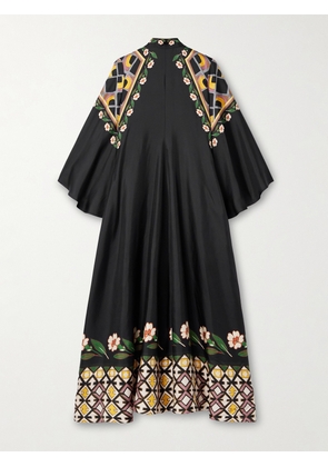 La DoubleJ - Magnifico Tie-neck Printed Silk-twill Maxi Dress - Black - xx small,x small,small,medium,large,x large,xx large