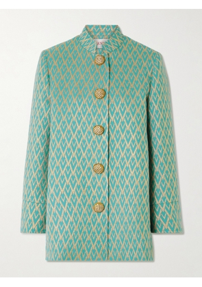 Valentino Garavani - Crystal-embellished Metallic Wool-blend Jacquard Jacket - Blue - IT36,IT38,IT40,IT42,IT44,IT46,IT48,IT50