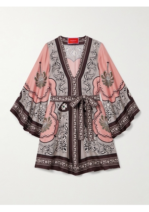 La DoubleJ - Magnifico Belted Printed Silk-twill Mini Dress - Pink - xx small,x small,small,medium,large,x large,xx large