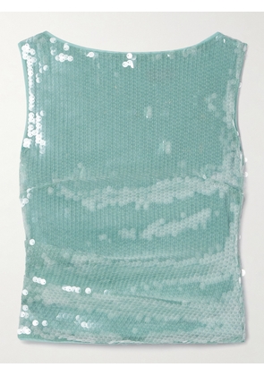 STAUD - Eton Cropped Ruched Sequined Tulle Top - Blue - x small,small,medium,large,x large