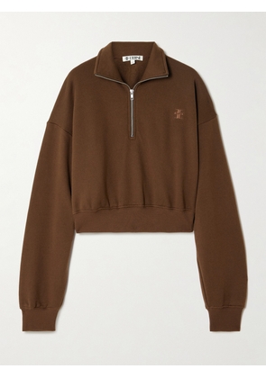 ÉTERNE - Cropped Embroidered Cotton And Modal-blend Sweater - Brown - x small,small,medium