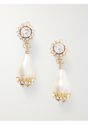 Valentino Garavani - Gold-tone, Faux Pearl, Crystal And Resin Clip Earrings - White - One size